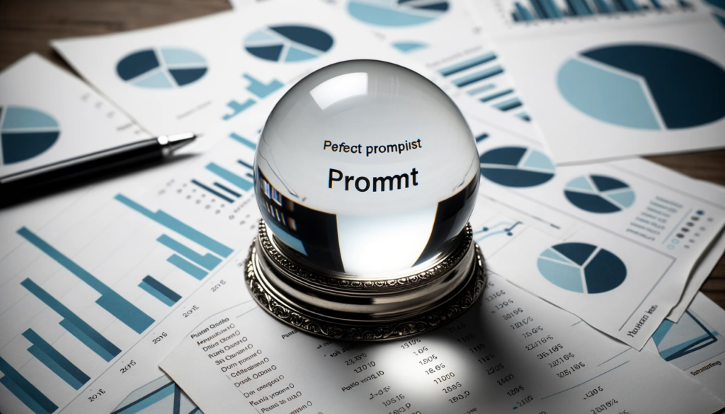 A glass ball with the word profit prospect on it sits on top of a pile of papers, unveiling the power of advanced prompting for ChatGPT - your gateway to conversational mastery.