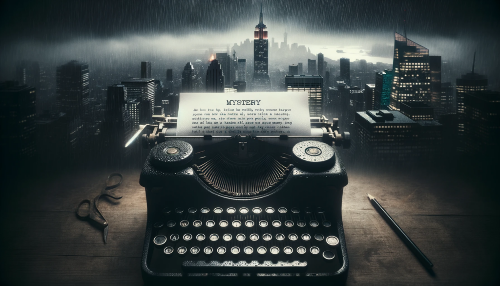 A typewriter sits on a table with a cityscape in the background, showcasing the power of advanced prompting for ChatGPT.