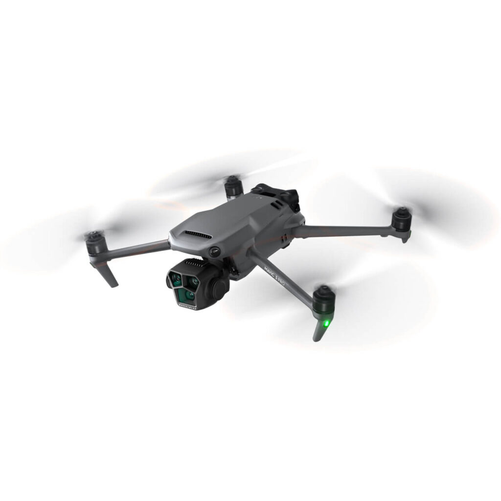 The DJI Mavic Pro drone is soaring through a white background.